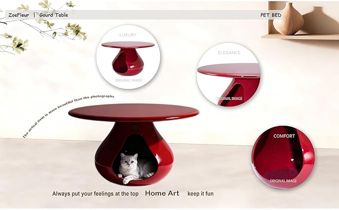 2-in-1 Gourd-Shaped Coffee Table & Pet Bed - Modern Living Room Furniture with Eco-Resin Top(A-Red)