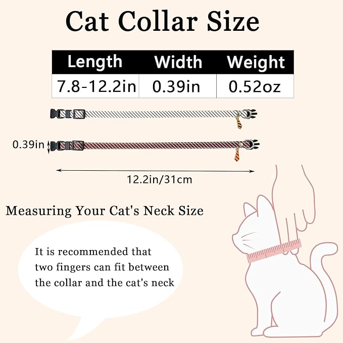 2 Pack Cotton Cat Kitten Collar with tie Accessories, Classic Stripes Cute Cat Collar for boy Girl Cats, Adjustable 7.8-12.2in Kitten Collars for Wedding Formal Party Red & White