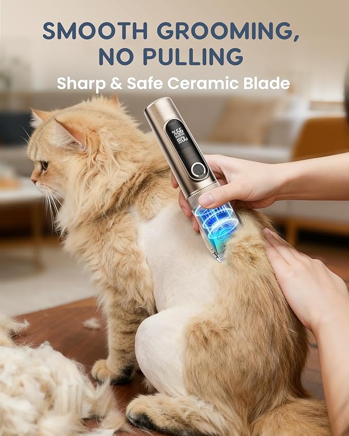 Cat Clippers for Matted Long Hair, Quiet Cat Grooming Kit 2-Speed Cordless Rechargeable Shaver Hair Trimmer, Pet Clippers for Small & Large Dogs & Animals (Gold)