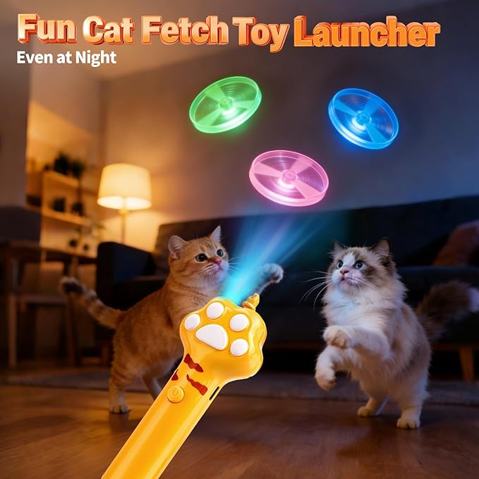 BABORUI Cat Toy Disc, 8Pcs Interactive Cat Fetch Toy Flying Discs, Flying Enrichment Toys for Indoor Bored Kittens & Adult Cats (8Pcs)