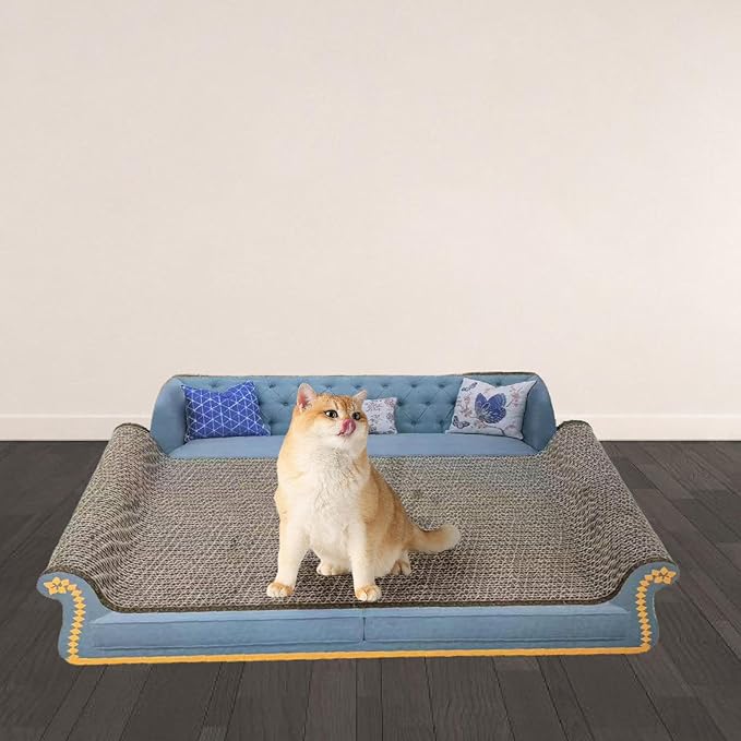 Cat Scratcher Sofa Bed Cat Scratching Board Home Furniture Protector Pet Bed Scratching Mat for Cats, Sky Blue