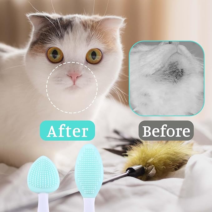 JJUNW 4Pcs Cat Acne Brush Set, Chin Treatment, Black Seed Exfoliating Brush, Dual Sided Silicone Brush for Chin Acne and Blackhead Exfoliation