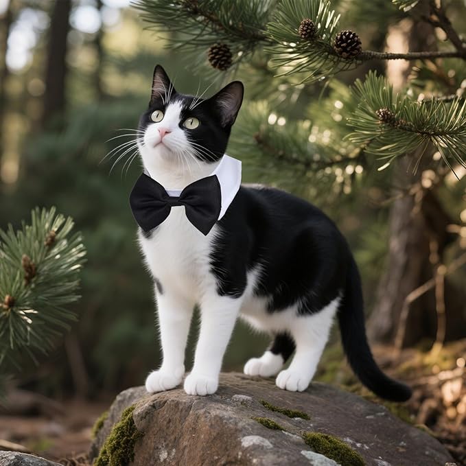 2Pcs Pet Cat Tuxedo Bow Tie Collar, Pets Adjustable Formal Necktie Collar for Cats Small Dogs Puppy Birthday Wedding Gift Costume Accessories
