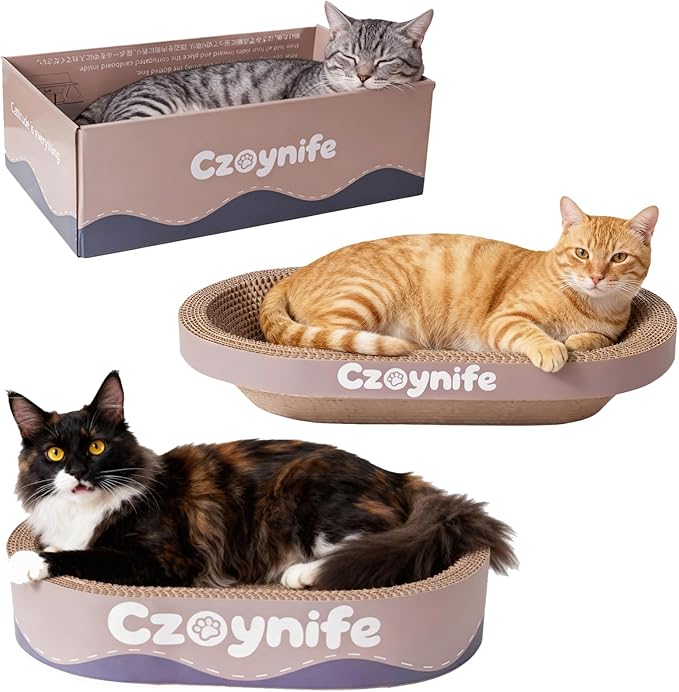 3PCS Cat Scratcher Bed, Oval Cat Scratcher Pad Bowl Nest for Indoor Cats, Round Cat Scratching Cardboard, Furniture Protector for Couch, for Kittens (Coffee, 17 * 11.5 in)