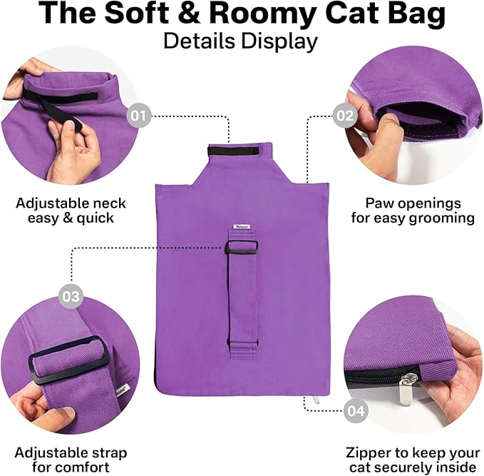 Cat Carrier Pouch for Medium Cats 10–20 lbs, Soft Cat Carrier with Upgraded Adjustable Strap, Durable Cotton Cat Bag for Nail Trimming, Medication & Vet Visits – Lavender