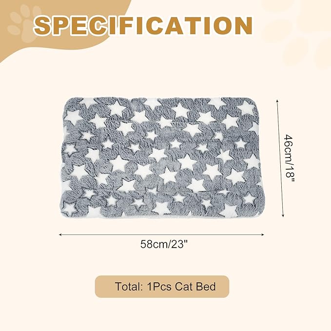Dog Cat Bed Mat, Soft Coral Fleece Pet Cushion Pad with Cute Star Print, Warm Washable Pet Bed 23x18 Inches, (Gray White), Intended for Medium Small Dog Cat