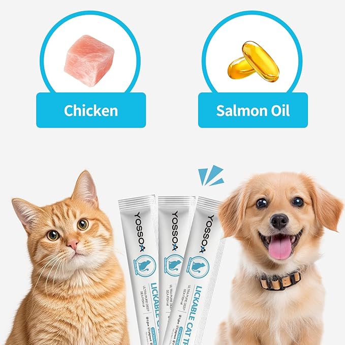 100tubes Cat Treat Lickable, Omega-3 Fish Oil for Skin and Coat Health Squeezable Creamy Purée Cat Treat Real Chicken Puree Lickables Bulk Wet Squeeze Treats for Kittens Healthy Grain-Free