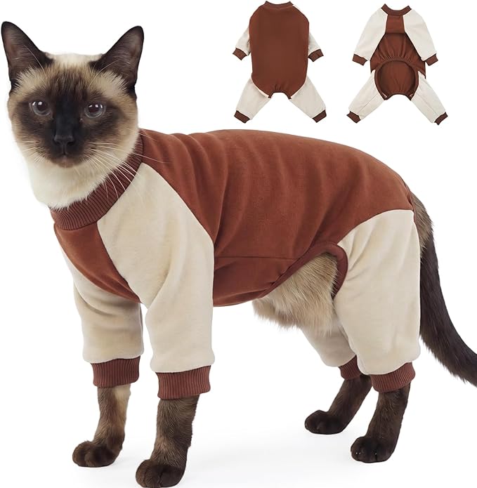 DENTRUN Cat Recovery Suit with Legs - Shedding Control & Anti-Licking Onesie, Stretchy Surgical Recovery Suit Cute Cat Clothes Indoor Soft Material for Comfort and Warmth for Pets