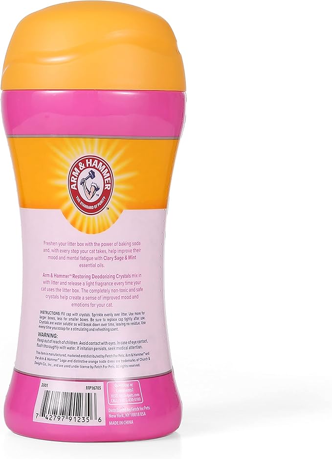 Arm & Hammer Restoring Cat Litter Box Deodorizing Crystals, Litter Deodorizer Additive to Help Absorb Odors and Restore Freshness Between Changes, Clary Sage & Mint Scent, 15 Oz