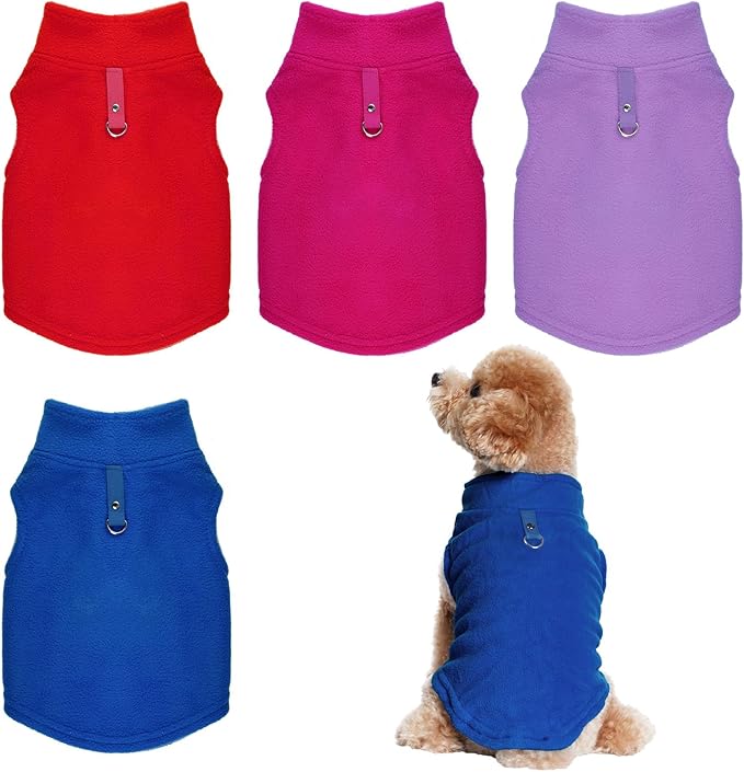 Rbenxia 4 Piece of Rose Red Dog Sweater with Leash Ring Soft Fleece Vest Dog Pullover Warm Jacket Pet Dogs Clothes Winter Dogs Outfits for Small Puppy Cat Pets (Rose Red+Red+Blue+Purple, Large)