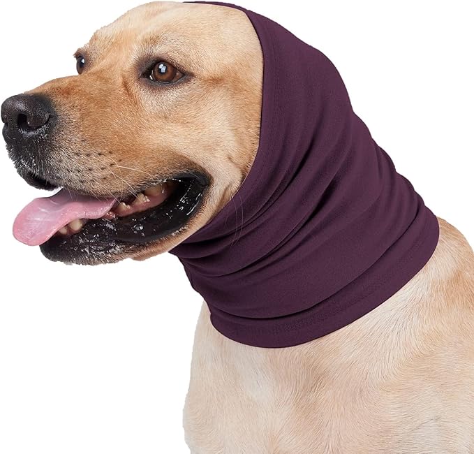 Soothing Anti-Anxiety Dog Snood Quiet Blow Drying & Hematoma Care Calming Ear Wrap for Stress Relief, Pail Lilac+Aqua Blue M