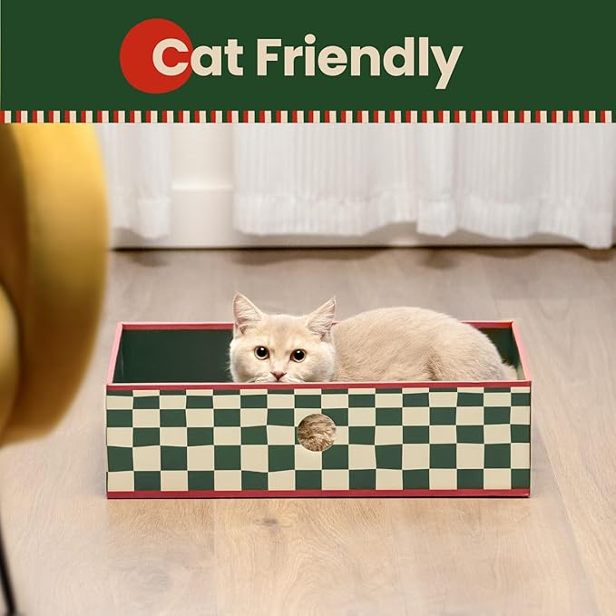 Conlun Cat Scratcher Box with 3-Layer Corrugated Pad, Heavy-Duty Double-Sided Cardboard Scratching Board & Bed, Checkered Design, for Cats, Large