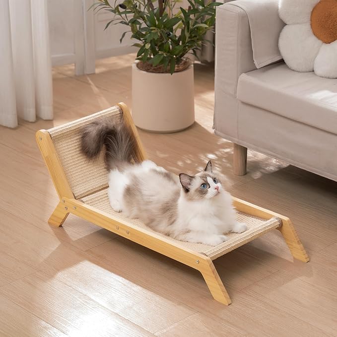 Avont Cat Scratcher Bed, Natural Sisal Scratching Pad Solid Wood Frame Cat Lounge Chair Couch for Indoor Cats -Extra Large