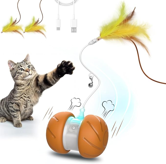 umosis Cat Toys for Bored Indoor Adult Cats,Interactive Flying Feather Teaser,Automatic Moving Robot Cat Toy,Touch Activated Kitten Toy,Rechargeable Cat Enrichment Exercise Toys