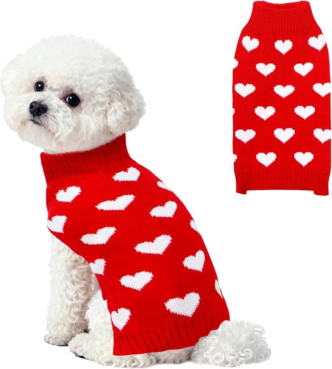 Valentines Dog Sweater, Knit Pet Small Dog Sweater Holiday Valentine’s Day Outfit Clothes for Small Medium Large Dogs Pets (Red, Medium)