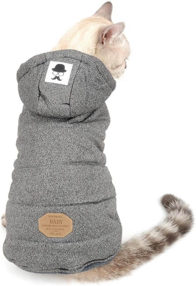 Fleece Dog Hoodie Winter Coat for Small Boy Dog Cat Puppy Cotton Hooded Jacket Chihuahua Clothes Grey M