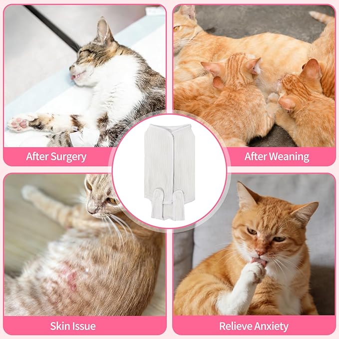 Coppthinktu Cat Recovery Suit Cat Onesie, Breathable Anti-Licking Cat Surgery Recovery Suit Female, Kitten Spay Recovery Suit for Cats After Surgery, Cats Surgical Body Suits for Abdominal Wounds