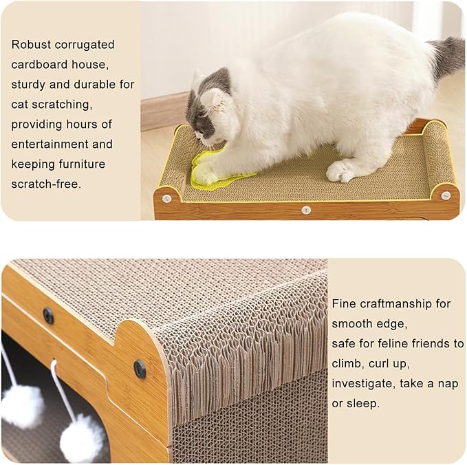 Cat Scratcher Cardboard House, 2 Floor Kitty Scratching Pad Lounger Bed for Small Cats to Play, Rest, Sleep,Scratch Post Box,Durable Board Entertain Feline Friends Prevent Furniture Damage
