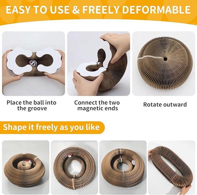 Magic Organ Cat Toy, Foldable & Reversible Infinity Style Cat Scratching Board Toy by Recycled Cardboard, Durable Interactive Cat Toys for Indoor Cats, 1 Pack