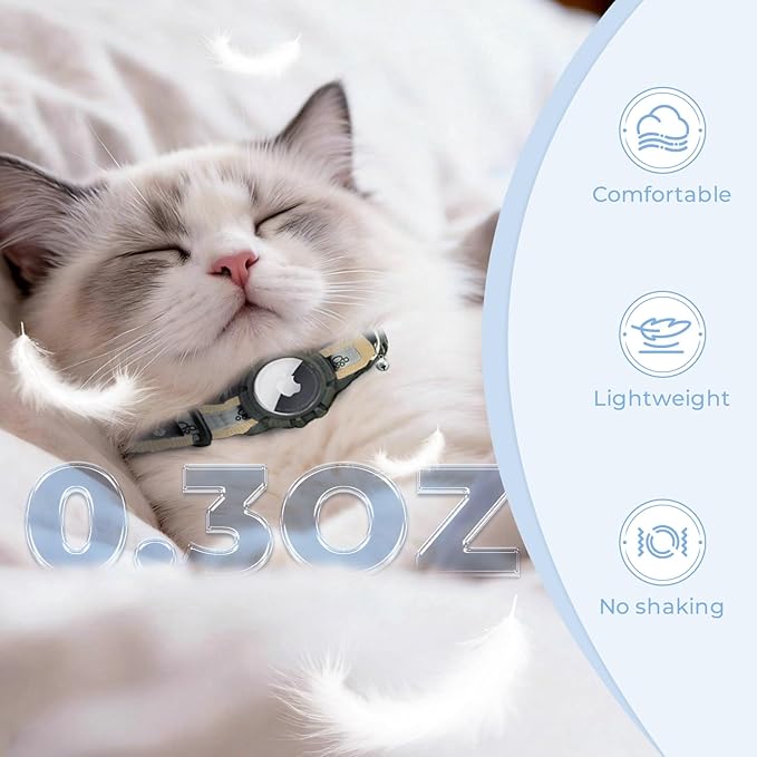 Breakaway AirTag Cat Collar, Reflective Cat Tracker Collar with Air Tag Holder and Bell, Safety Elastic Band Cat GPS Collars for Girl Boy Cats, Kittens and Puppies (Khaki, 8-13'')