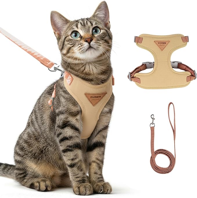Escape-Proof Cat Harness and Leash Set - Adjustable and Comfortable - Ideal for Walking Cat Outdoors - Fits Small Dogs, Kittens, Medium, and Large Cats (Beige, L)
