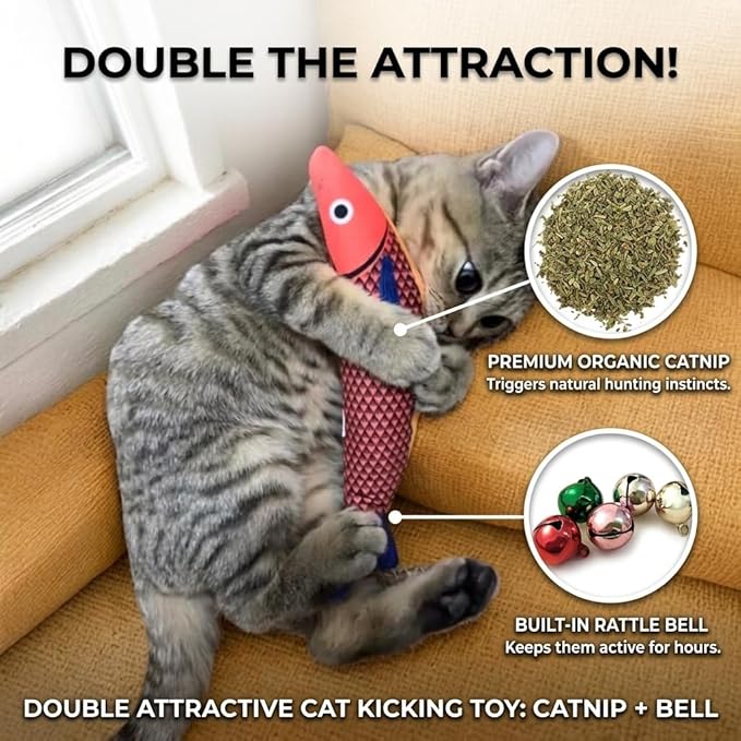 Tails & Tales Cat Toys Fish, Catnip & Crinkle Sound Plush, Bite-Resistant & Soft Interactive Toys for Indoor Cats & Kittens, Reduces Stress & Encourages Activity, Pack of 3