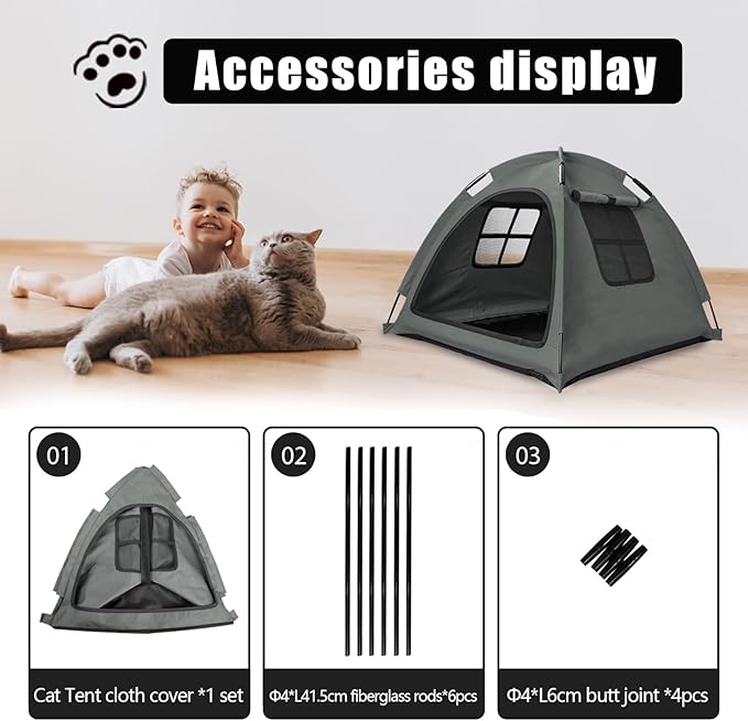 Anti-Anxiety Open Pet Tent, Calming Hideaway Monitoring Bed for Cats & Small Dogs, Breathable Mesh, Tool-Free Setup, Indoor Outdoor Travel, Grey