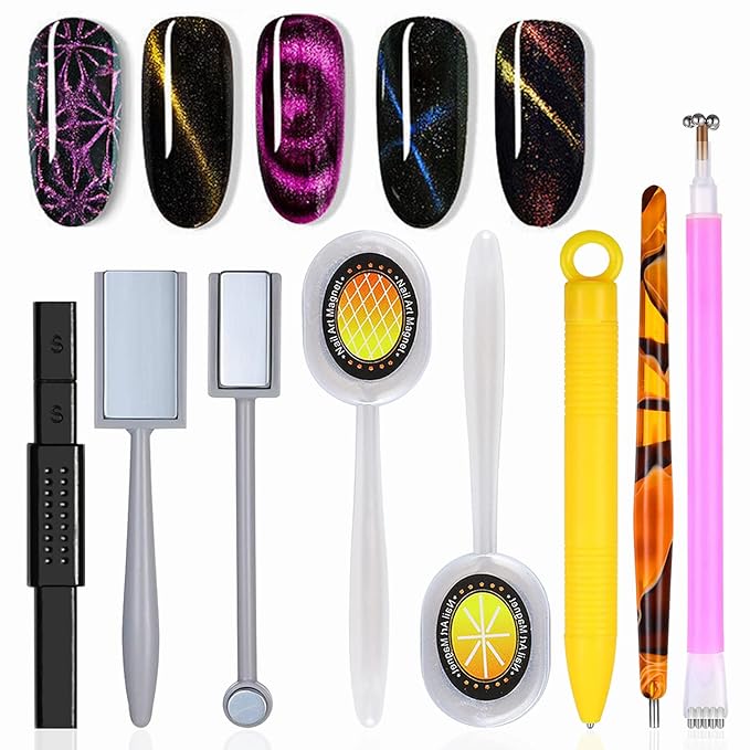WOKOTO 8Pcs Cat Eye Nail Magnet Pens For Nails design tools Cat Eye Gel Nail Polish Magnet Sticks For Acrylic Nails Gradient Nail Art Magnets For Nail Art Cat Eye Magnet For Nails Nail Art Tools