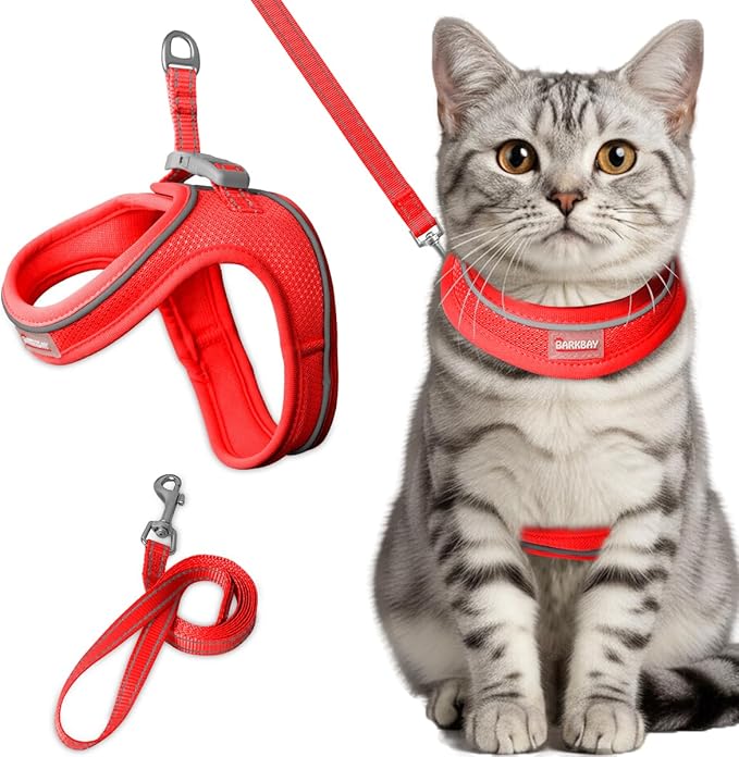 Cat Harness and Leash Set,Escape Proof Kitten Harness,Step in Adjustable Soft Lightweight,Easy Control,Reflective Strips Comfortable for Walking Travel(Red,S)
