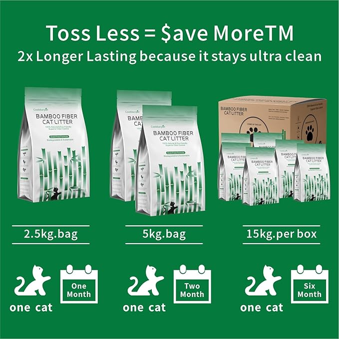 Bamboo Fiber Cat Litter, 100% Natural & Eco-Friendly, Superior Odor Control, Dust-Free Formula, Biodegradable & Sustainable (1 Bag)