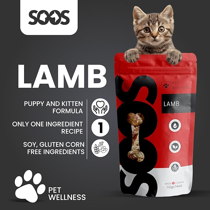 SOOS Natural Lamb Treats for Dogs & Cats - High Protein, Grain Free, Vitamin Minerals, Healthy Training Treats - 113g