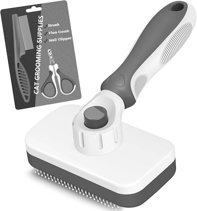 Comotech 3PCS Cat Grooming Supplies,Cat Brush & Nail Clipper/Trimmer & Flea Comb for Shedding Indoor Cats Dogs and Small Animals - Meet All Your Pet's Daily Grooming Needs - All in One Set (Grey)