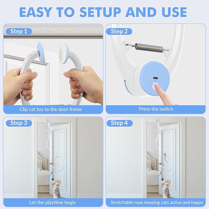 Wortade Interactive Cat Toys for Indoor Cats, Automatic Electric Flying Bird Feather Wand Toy, Rechargeable Electric Exercise Feather Toy for Bored Kittens and Adult Cats, Light Blue