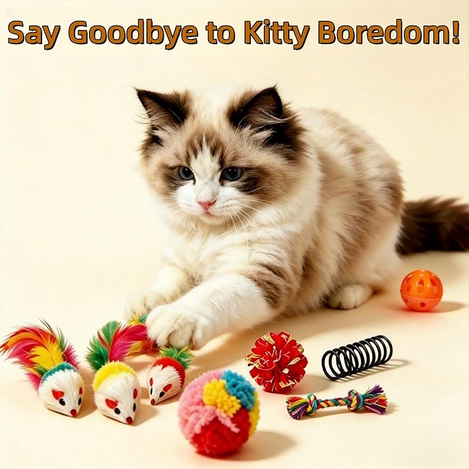 46 PCS Cat Toys for Indoor Cats, Kitten Toys with Cat Spring Toy, Mint Catnip with Crinkle Mouse Ball for Indoor Cats Kittens Exercise