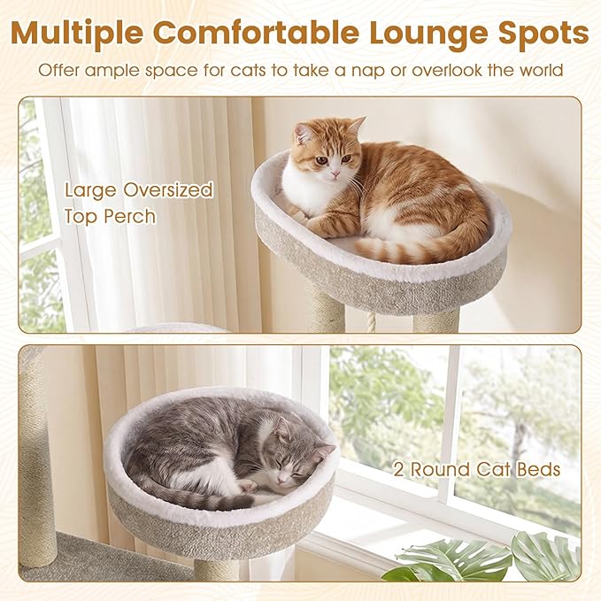 PETSITE 51-inch Modern Cat Tree, Multi-Level Cat Tower with Scratching Posts, 3 Comfy Cat Beds, and Interactive Sisal Rope, Ideal for Indoor Cats and Kittens