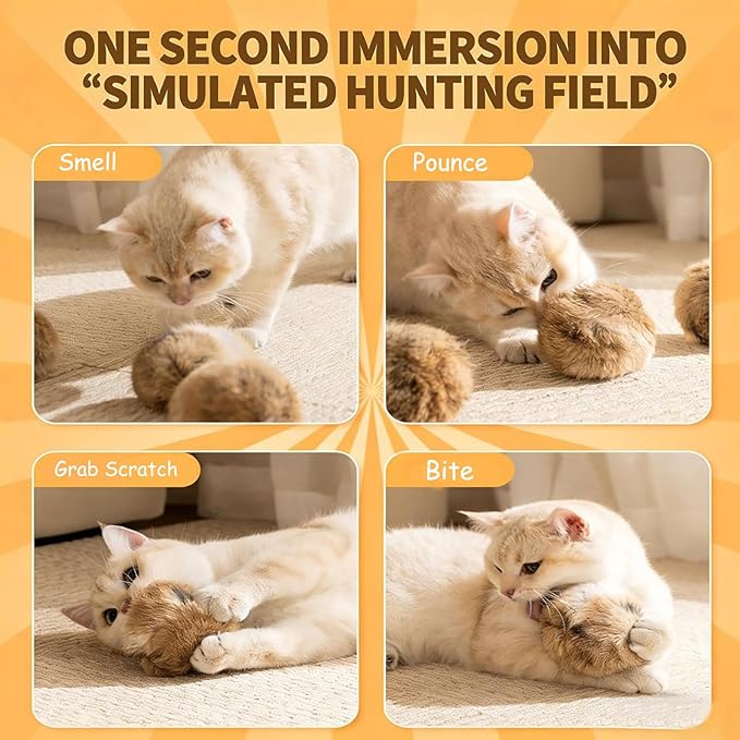 Rabbit Fur Ball Cat Toy,Soft Fluffy Cat Toy Ball, Furry Catnip Toy Ball,for Indoor Cats – Furry,Fun to Chase for Hunting Instinct Play & Interactive Bonding(3pcs)
