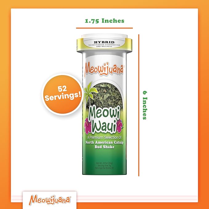 Meowijuana Meowi-Waui | Bud Shake and Catnip Blend | Large Bottle High Potency Blend | Premium Hand Harvested North American Catnip