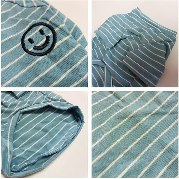 Blue Striped Matching Dog and Owner Clothes, Cotton Pet and Owner Coordinating Outfit with Embroidered Smiley Face Separately Sold,Family Matching Pajamas for Dogs Puppies (Pet 4XL)