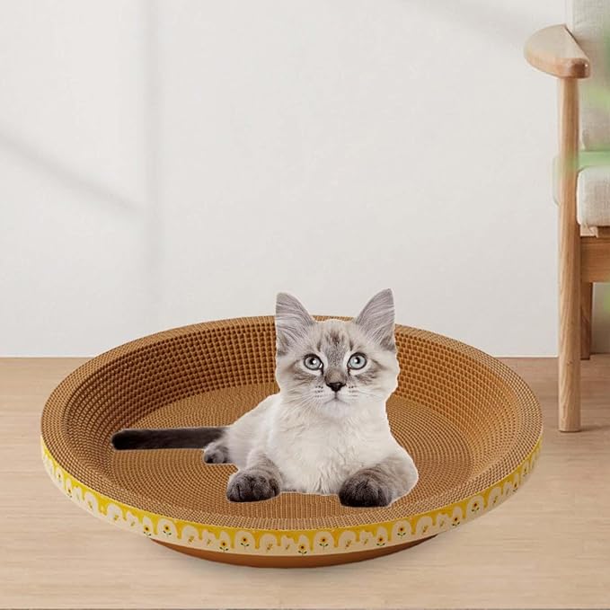 Round Cat Scratcher Pad Bed Round Cat Scratcher Board Interactive Toy Pet Cats Sleeping Bed for Small Medium Large Cats Kitty, 35cmx10cm