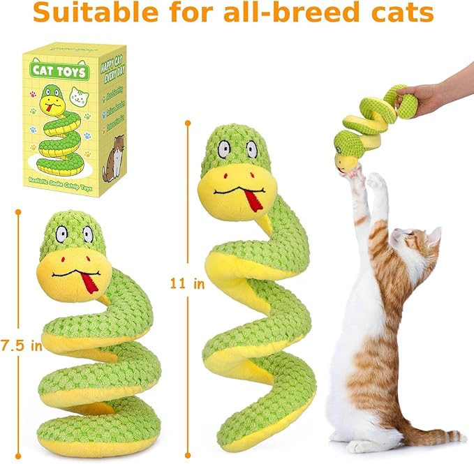 Retro Shaw 11" Realistic Snake Cat Toy – Interactive Kicker Toy for Indoor Cats with Silvervine & Catnip, Crinkle Sound, Spring-Loaded Design, Bite-Resistant Plush for Kitten Teething & Boredom Relief