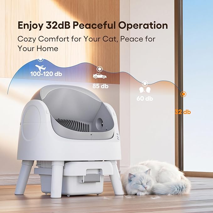 Self Cleaning Cat Litter Box, Automatic Litter Box for Multiple Cats, Integrated Safety Protection with Open-Top Design