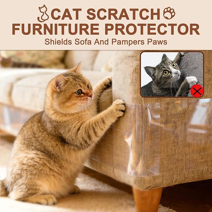 Anti Cat Scratch Furniture Protector, Couch Protector from Cat Claws, Transparent Sofa Guard Shield Single Sided Sticky Cats Scratch Deterrent Tape Couch Corner Guard, 196.85"x15.74" 1 Pack