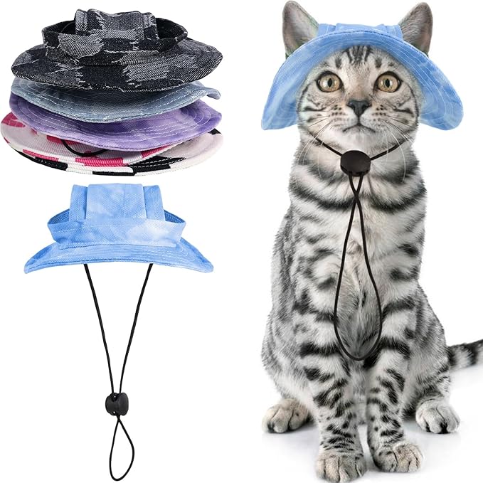 QBLEEV Cat Hats for Cats Only, Sphynx Hat with Ear Hole, Hairless Cat Cowboy Hats for Birthday Party Halloween, Kitten Headwear Sun Sombrero Caps, Chihuahua Sunscreen Baseball Outdoor Climbing Cap