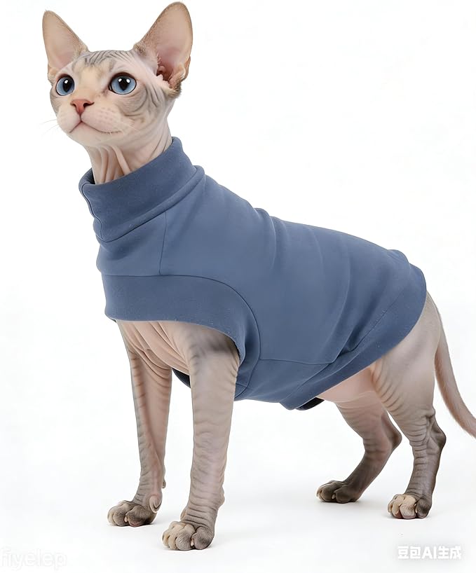 Sphynx Cat Clothes - Breathable Fleece Hairless Cat Pajamas, Ultra-Soft Slate Blue Cat Sweater for Winter & Indoor, Anti-Static & Sensitive Skin Friendly, Lightweight Warmth, (Medium)