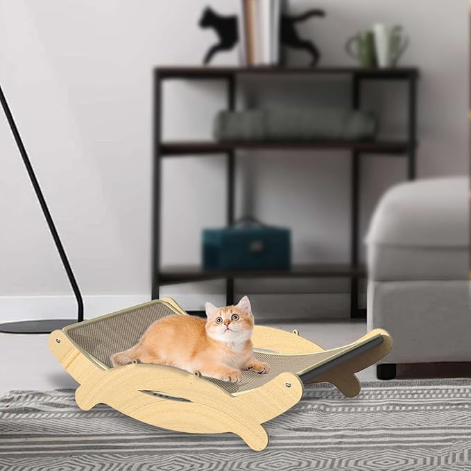 Sisal Cat Scratcher Bed Hammock Wood Frame Kitten Scratch Pad Lounger Furniture Protector 23.23x11.81x5.91inch