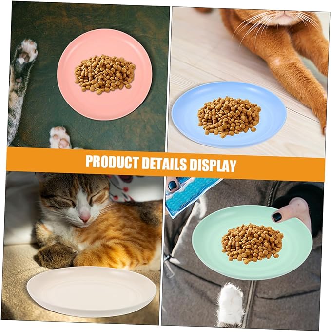 Alipis 4pcs Cat Food Bowls and Shallow Cat Plates Set Plastic 20cm Diameter Suitable for Kittens and Small Short-Legged Pet Feeding and Watering Dish Kit for Home Use