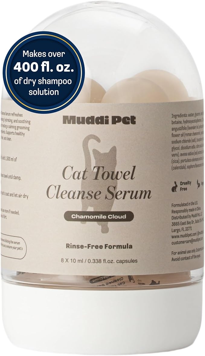 Cat Concentrated Waterless Rinse-Free Shampoo & Conditioner – DIY Dry Shampoo Spray or Towel Cleanse for Cats - Sensitive Skin, Stress & Itch Relief – 98.65% Naturally Derived