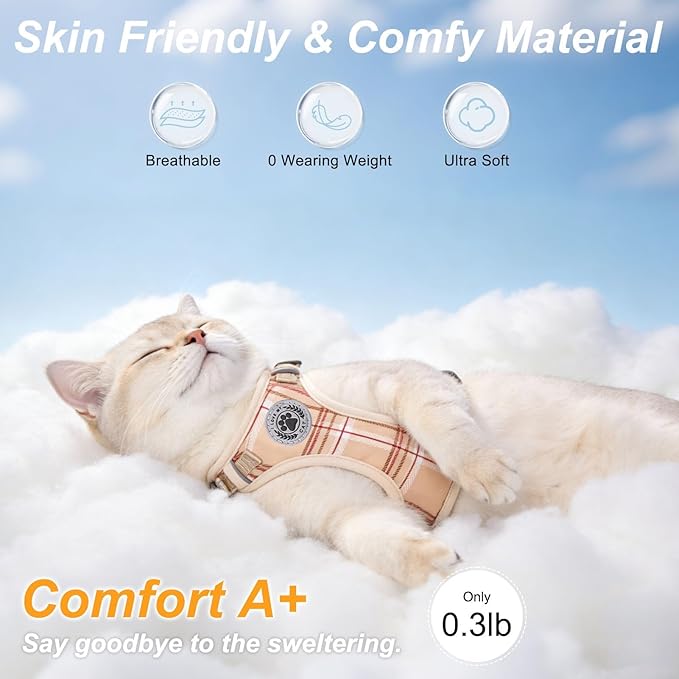 BEAUTYZOO Cat Harness and Leash Set for Walking Escape Proof, Neck Release Adjustable Harness for Kitten Puppy Small Medium Large Cats, Soft Cute Easy Control Small Cat Harness for Cats Boy and Girls