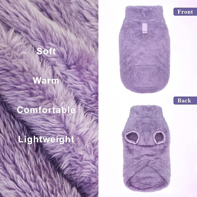 Idepet Fleece Dog Sweater Vest 2 Pack, Small Dog Clothes Sleeveless with Leash Ring and Pocket, Warm Puppy Sweatshirt Pet Cold Weather Pullover for Cats (Pink+Purple, Medium)