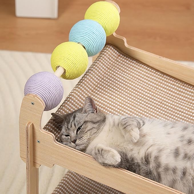 Layer Cats Sisal Pad Wood Construction Indoor Scratcher Tree House for Rest Furniture Protections Wooden Bed with Post